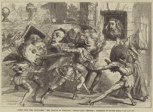Scène uit de pantomime The Dragon of Wantley, Drury-Lane Theatre, buitenkant van Moore Hall door David Henry Friston