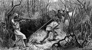 Manyema hinderlaag, Centraal-Afrika, gravure uit Laatste Dagboeken van David Livingstone, door David Livingstone (1813-1873), Londen