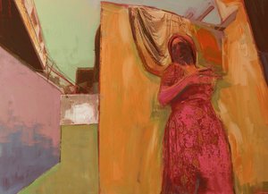 Vrouw in roze jurk, 2016 door David McConochie