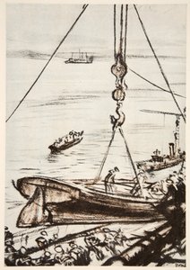 Op een slagschip: een boot laten zakken vanaf de hoofdmast, illustratie uit 