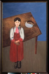 Aniska. (portret van een melancholisch meisje aan een tafel).