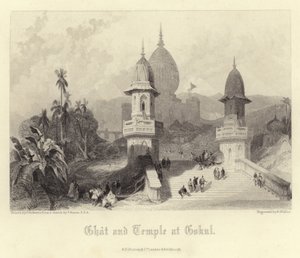 Ghat en tempel in Gokul door David Roberts