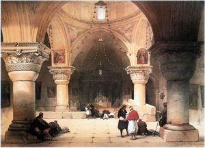 In het Heilige Land: Jeruzalem, Kerk van het Heilig Graf, crypte (gravure) door David Roberts