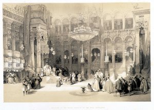 Interieur van de Kreekkerk van het Heilig Graf, tekening gemaakt 11/04/1839 in “Het Heilige Land”, Londen 1849 door David Roberts