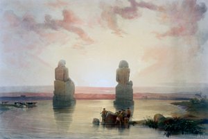 De kolossen van Memnon, in Thebe, tijdens de overstroming, 19e eeuw