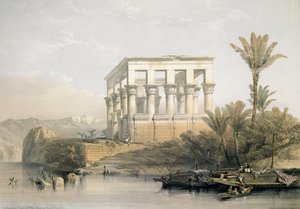 De Hypaethrale Tempel in Philae, genaamd het Bed van Farao, gegraveerd door Louis Haghe, uitgegeven in 1843