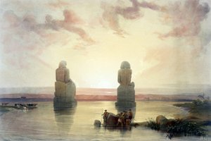 De beelden van Memnon, Thebe, tijdens de overstromingen