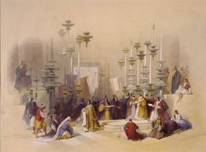 De Steen van Zalving bij het Heilig Graf, Jeruzalem door David Roberts