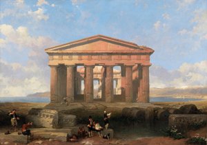 De tempel van Neptunus in Paestum door David Roberts
