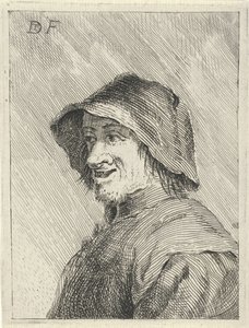 Boer met hoed op het hoofd naar links door David Teniers (II)