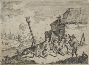 Dansende boeren bij een herberg door David Teniers (II)