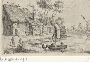 Landschap met boerderij en water door David Teniers (II)