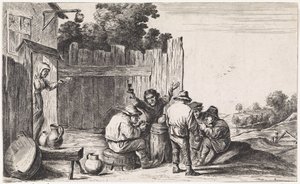Vijf boeren rond een ton