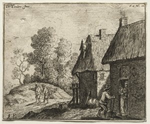 Boer praat met een vrouw door David Teniers the Elder