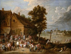 Een feest in oogsttijd, met het huis van Drij Toren op de achtergrond door David Teniers the Younger