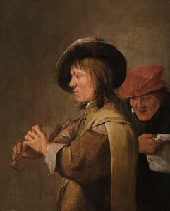 Een fluitspeler in profiel door David Teniers the Younger
