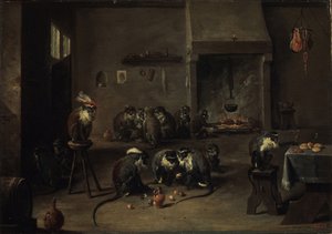 Apen in de Keuken door David Teniers the Younger