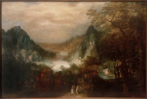Berglandschap met elegante figuren door David Vinckeboons
