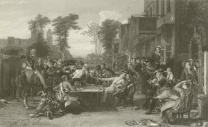 Chelsea-pensionarissen lezen de Gazette van de Slag bij Waterloo