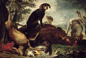 Honden met Gedode Wilde Zwijnen en Herten