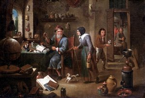 Het kantoor van de alchemist door David the Elder Teniers