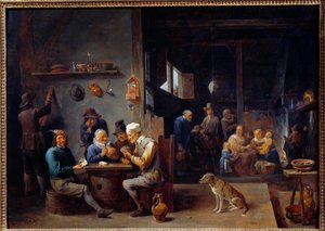 Een kaartspel in de herberg. Vlaams schilderij door David Teniers II de Jonge (1610-1690) 1645. Grenoble, Musée des Beaux Arts