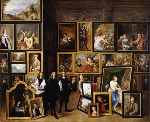 Aartshertog Leopold Wilhelm in zijn schilderijengalerij, met de kunstenaar en andere figuren