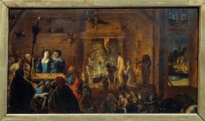 Sabbatscène. Schilderij door David II Teniers, genaamd de Jonge. Vlaamse school