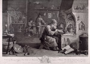 Het laboratorium van de alchemist door David Teniers the Younger