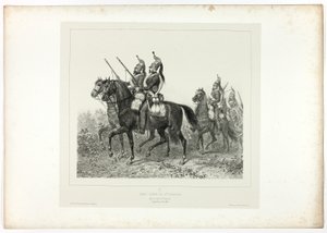 11e dragonders voorhoede, uit Souvenirs d’Italie: Expédition de Rome door Denis Auguste Marie Raffet