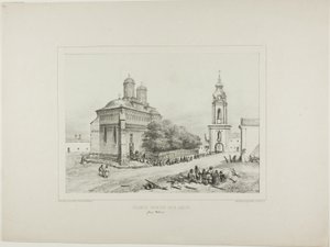 Kerk en toren van drie heiligen, Yassy, Modavia, 19 juli 1837 door Denis Auguste Marie Raffet