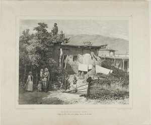 Huizen van Tartaarse boeren in het dorp Déré-Koui, bij Jalta, de Krim, 31 augustus 1837 door Denis Auguste Marie Raffet