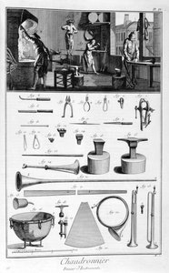 Interieur van een ijzerhandelaar, en plannen van instrumenten, 1751-1777 door Denis Diderot