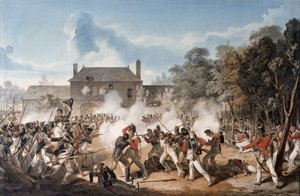 Verdediging van het Kasteel van Hougoumont door de flankcompagnie, Coldstream Guards 1815 door Denis Dighton