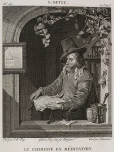Denis-Sébastien Leroy, Chataigner en Dambrun - De apotheker in meditatie, naar Gabriel Metsu - 1802-1815 door Denis Sebastien Leroy