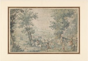 Landschap bij Brussel met hertenjacht