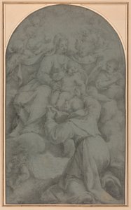 Sint Franciscus van Assisi die de Maagd en het Kind aanbidt