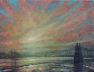 Zonsondergang bij Hammersmith Bridge