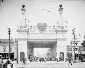 Ingang van Luna Park, Coney Island, New York door Detroit Publishing Co.