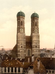 Frauenkirche, München, Beieren, Duitsland, fotochrome prent, ca. 1900 door Detroit Publishing Co.