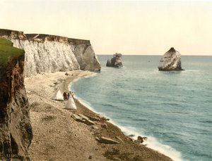 Freshwater Bay Arch en Stag Rocks, Isle of Wight, Engeland door Detroit Publishing Co.