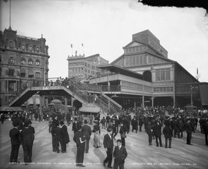 Manhattan ingang van de Brooklyn Bridge, New York, ca. 1905