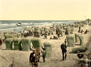 Mannenbadplaats, Norderney, Duitsland, ca. 1900 (fotochrom)