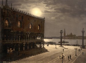 Piazzetta en San Georgio bij maanlicht, Venetië, Italië, ca. 1890-1900