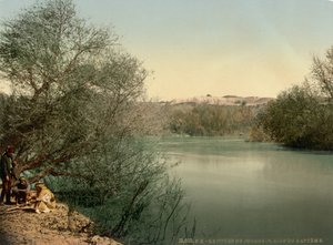 Plaats van de doop, rivier de Jordaan, Heilig Land, ca.1890-1900 (fotochrom afdruk) door Detroit Publishing Co.