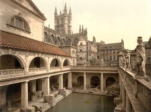 Romeinse baden en abdij, Bath, ca. 1890-1900 (fotochromdruk) door Detroit Publishing Co.