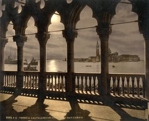 San Georgio vanaf het Dogenpaleis bij maanlicht, Venetië, Italië, ca. 1890-1900 (fotochrom) door Detroit Publishing Co.