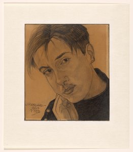 Zelfportret (met hand) door Dick Ket (signed by artist)