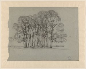 Groep bomen op een lage heuvel door Dick Ket