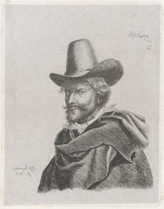 Portret van Peter Paul Rubens met mantel en hoge hoed door Diederik Jan Singendonck